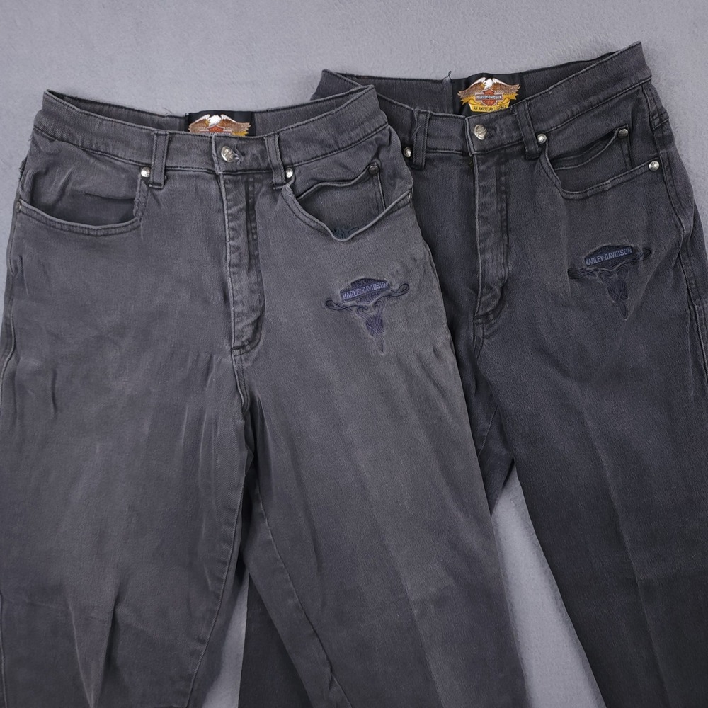 Lot Of 2 Harley Davidson Womens Black High Rise Tapered Leg Jeans Size 6 Vintage